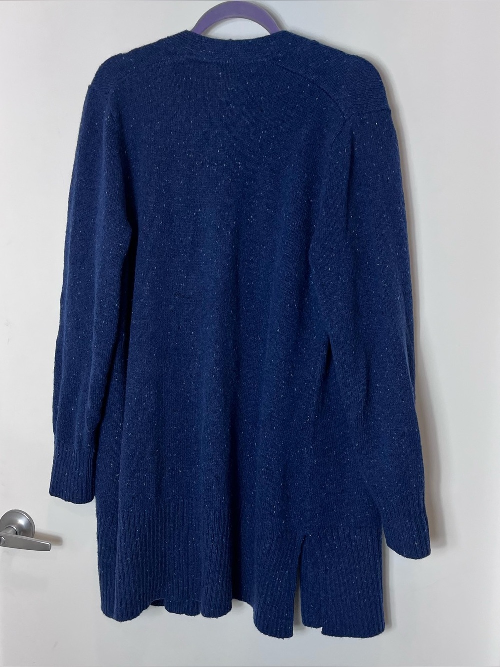 L.L. Bean Women's Navy Blue Open Front Long Cardigan Sweater Wool Blend Large - Picture 3 of 5